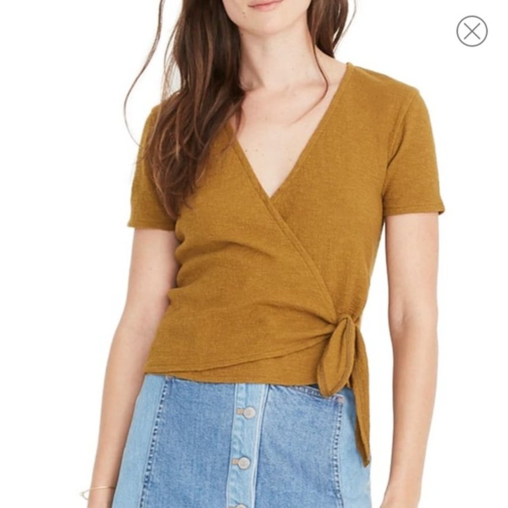 Madewell Short Sleeve Tie Front Green Top